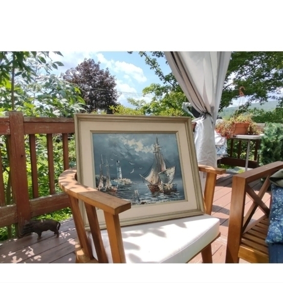 Vintage‎ seascape oil painting, matted and framed by Rikard Lindstrom - Picture 1 of 10
